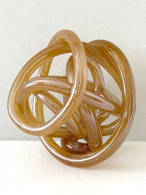 Vintage Amber Handblown Glass Infinity Knot Sculpture MCM Loop Paperweight